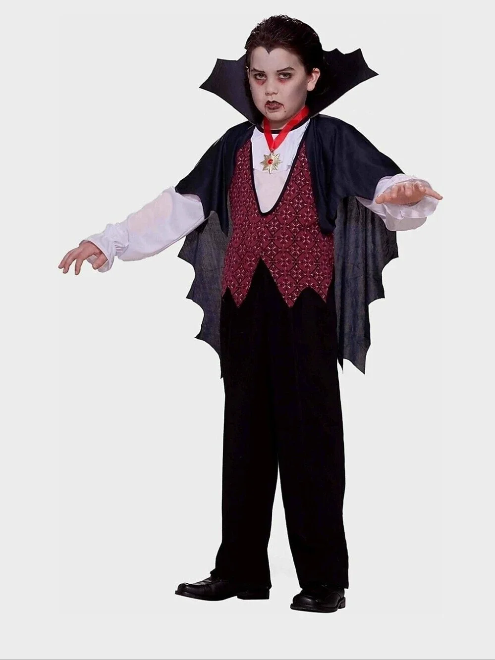 New Vampire Boys Halloween Costume Size Small 6/7 Shirt Vest Cape Medallion